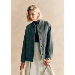 Sezane Ryler Coat. Wool Bomber style. Charcoal Size 6